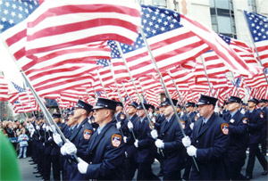 Firemen with flags