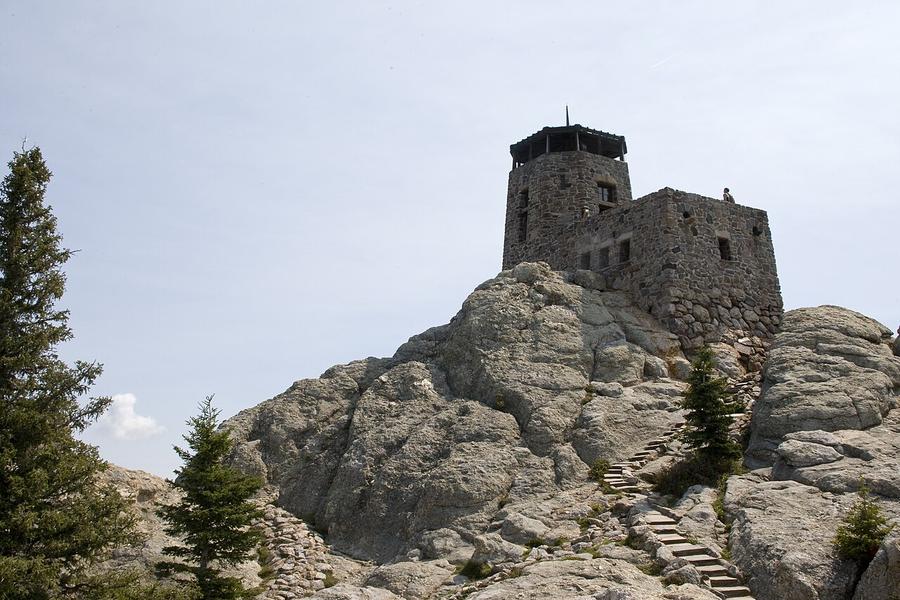 Stone fire lookout tower on Black Elk Peak, South Dakota